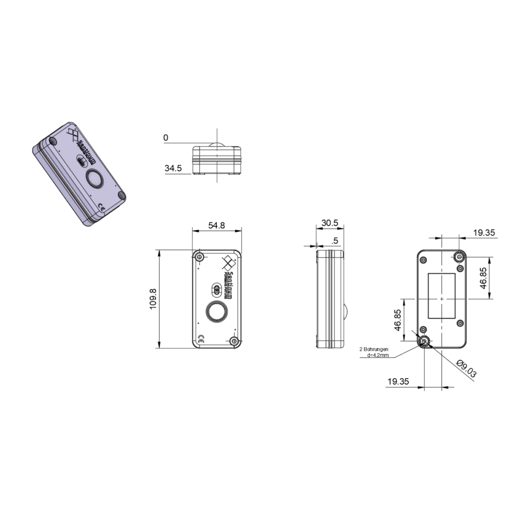 Sentinum Füllstandsensor Apollon-Q TR-ACC LoRaWAN® Technische Zeichnung